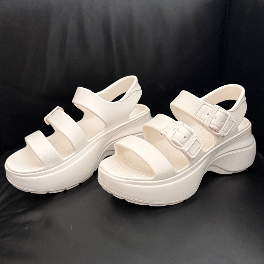 Skechers White Platform Buckle Sandals
